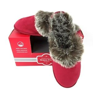 Charter Club Womens Clog Slippers Faux Fur Red New